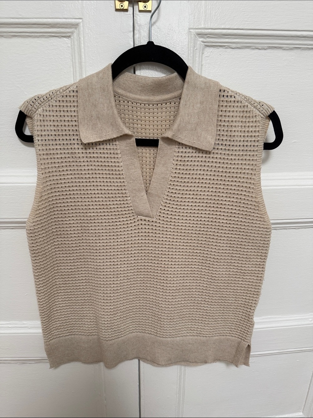 Love Bonito Sleeveless Knit Polo Sweater Vest in Beige